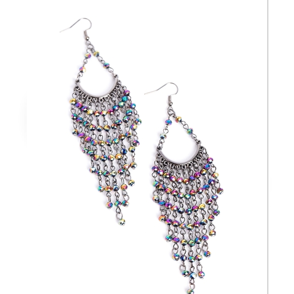 Beautiful Oil Spill Rhinestone Fringe Earrings - Picture 1 of 1